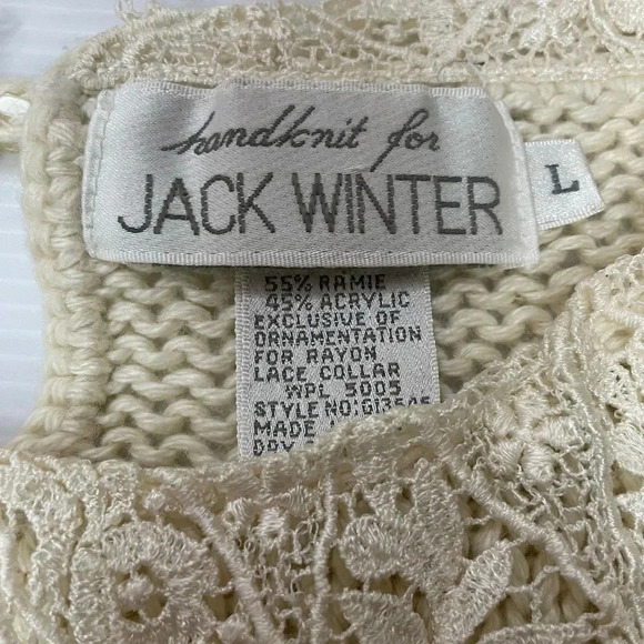 VTG Hand knit For Jack Winter Floral Knit Lace Collar Sweater Size L - Picture 2 of 9